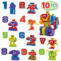 JOYIN 10 Pcs Number Transformers  Action Figure Number Bots  Learning Toys for Kids  Number Robots Toys  Kids Educational Toy  Birthday Gifts for Boys and Girls 2 3 4 5 6 7 8 Years
