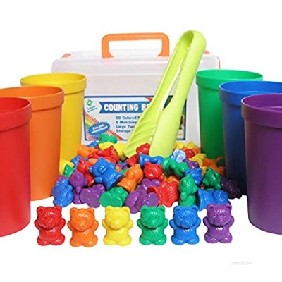 Legato Counting/Sorting Bears; 60 Rainbow Colored Bears  6 Stacking Cups  Kids Tweezers  Storage Container  and Activity eBook. Quality Educational Toy  Good for STEM and Montessori Programs.