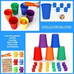 NEOROD Rainbow Counting Bears with Matching Sorting Cups Number Color Recognition STEM Educational Toddler Preschool Math Manipulatives Toy Set of 90 2 Tweezers 2 Dices 12 Cards Container