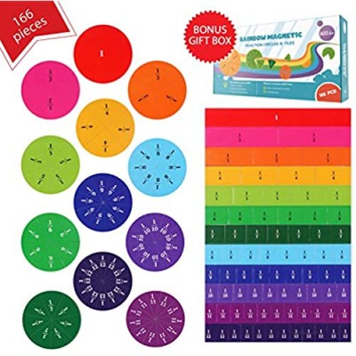 Simply Magic 166 PCS Magnetic Fraction Tiles & Fraction Circles - Math Manipulatives for Elementary School - Fraction Magnets & Resources - Fraction Strips & Bars - Magnetic Learning Resources