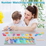 Sitodier Wooden Number Puzzle Sorting Montessori Toy for Toddlers | Shape Puzzle Matching Counting Fishing Game for Ages 2 3 4 5 Years Kids Math Stacking Preschool Educational Learning Activities Toy