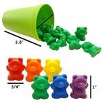 Skoolzy Rainbow Counting Bears with Matching Sorting Cups Bear Counters and Dice Math Toddler Games 71pc Set - Bonus Scoop Tongs Storage Bags…