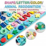 Wood Montessori Toys for Toddlers Wooden Letter Number Puzzle Early Educational Toys - Shape Sorter Toddler Stacking Blocks 6 in 1 Counting Math Learning Toy with Magnet Fishing Game Green
