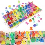 Wooden Magnetic Puzzles for Toddlers 5-in-1 Color Alphabet Shape Number Sorting Fishing Game Toys Educational Math Stacking Block Learning Jigsaw Board Gift for 3-6 Year Old Boys and Girls