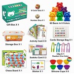 ZGWJ Counting Sorting Toys Rainbow Bears Learning Toys 60 Colored Bears with Matching Sorting Cups Storage Container and Dice Math Toddler Games 84pc Set Educational Toys