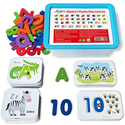 Alphabet and Number Flash Cards Wooden ABC Sight Words Flash Cards Kindergarten Animal Letter Educational Toys for 3 Year Olds Toddlers Board Matching Montessori Jigsaw Puzzle Preschool Kids Game Set