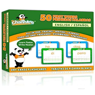 Channie's Visual Dry Erase 50 First Spanish/English Flashcards  Tracing  Practicing  Writing  ALL in One Flash Cards Size 5.5" x 4.25"  Ages 3 and Up  Pre-k-5th