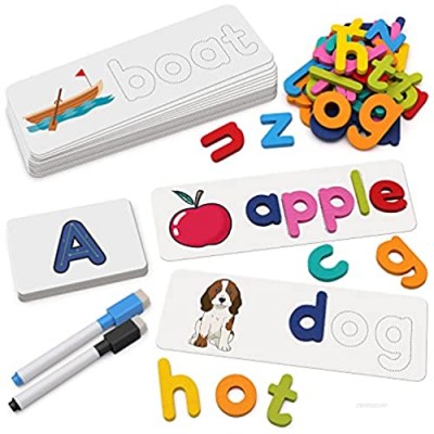 Coogam Reading & Spelling Learning Toy  Wooden Letters Flash Cards Sight Words Matching ABC Alphabet Recognition Game Preschool Educational Tool Set for 3 4 5 Years Old Boys and Girls Kids