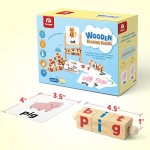 Coogam Wooden Reading Blocks Short Vowel Rods Spelling Games Flash Cards Turning Rotating Letter Puzzle for Kids Sight Words Montessori Spinning Alphabet Learning Toy for Preschool Boys Girls
