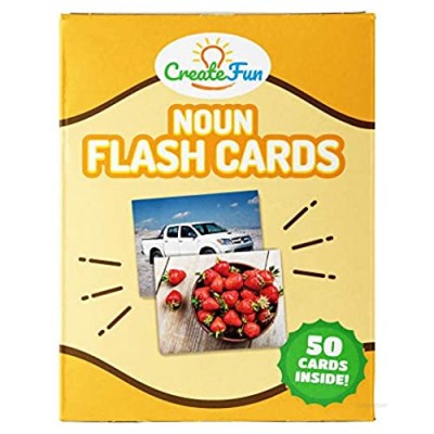 CreateFun Noun Flash Cards - 50 Educational Vocabulary Builder Picture Cards - 5 Learning Games - Toddlers  Preschool Teachers  Speech Therapy Materials and ESL Teaching Materials
