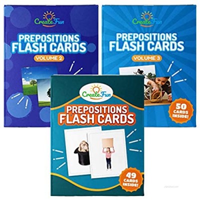 CreateFun Prepositions Flash Card Bundle Vol 1  2 & 3 - 150 Educational Photo Cards with Learning Games - for Speech Therapy Materials  English Language Learning  Adults  ESL Teaching Materials