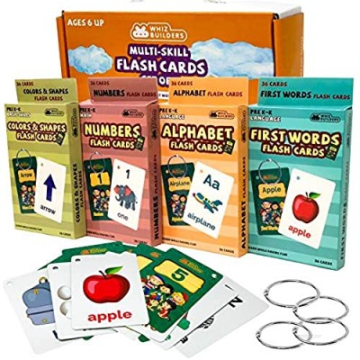 Flash Cards Toddlers Kids : 4Packs Alphabet ABC Letter Numbers Math Shapes Preschool Sight Words Flashcards Games   Baby Learning Educational Kindergarten Homeschool Supplies Material All Ages & Years