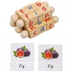 FUNCUBE Montessori Wooden Alphabet Blocks and Sight Words Flash Card 2 in 1 Phonetic Reading Blocks Spelling Game Moveable Alphabet Wooden Manipulative Toy for Kindergarten Toddlers 3 4 5 6Year Olds