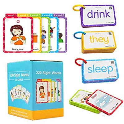 H&W 220 Sight Words Flash Cards  English Flash Card for Toddlers  High-Frequency Vocabulary flashcard kit Suitable for 4-9 Years Old Preschool  Kindergarten and First  Second and Third Grade