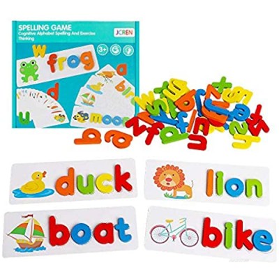 JCREN Read Spelling Letters Learning Toys ABC Alphabet Wooden Flash Cards Sight Word Matching Shape Educational Puzzle Preschool Kindergarten Montessori STEM Gift Toys for 3 4 5 Yrs Kids Toddler
