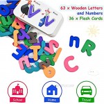 LiKee Alphabet Number Flash Cards Wooden Letter Puzzle ABC Sight Words Match Games Animal Counting Board Preschool Educational Montessori Toys for Toddlers Boys Girls 3+ Years (36 Cards& 63 Blocks)
