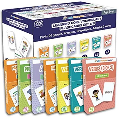 Little Champion Reader Set 8 Flash Cards for Toddlers - 226 Parts of Speech & Pronouns  Adverbs  Preposition and Action Verb Flash Cards - Learning for Baby Toddler Preschool Kindergarten