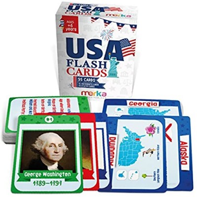 merka Flash Cards USA Set United States Presidents States Symbols Flags Facts Flashcards for Kids Ages 5-10 Picture Cards and Kids Learning Toys and Gifts (45 Presidents)
