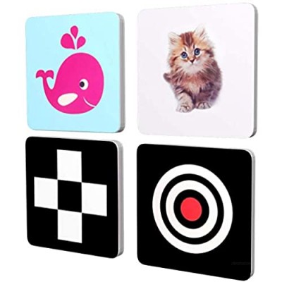MINTLIFE High Contrast Flash Card for Baby and Toddler  4Packs 96 Cards 192 Pictures (5.5'X5.5')  Black and White and Colorful Objects stimulating Brain and Recognition Development