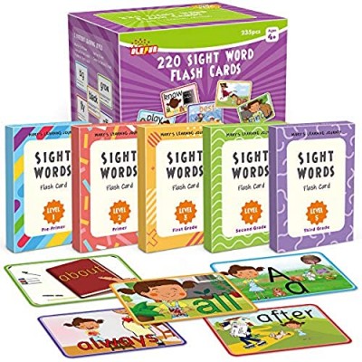 Olefun Sight Words Flash Cards with Characters Scene & Motion & Sentences-220 Educational Flash cards for Age of 4 5 6 7 Years old Pre K Preschool  Kindergarten 1st 2nd Grade Homeschool Learn to Read.