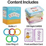 RAEQKS 220 Sight Words Flash Cards with Pictures Sentences Educational Toys with 5 Levels of Difficulty to Learn Read Suitable for 4 5 6 Years Old Preschool Kindergarten Kids Toddlers Include 5 Rings