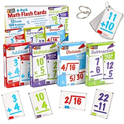 Regal Games Math Flash Cards with Rings for Addition  Subtraction  Multiplication and Division  4 Pack  416 Total Math Problems