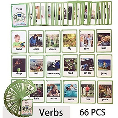Richardy 66PCS/Set Verbs Kids Gifts English Flash Cards Pocket Card Educational Learning Baby Toys for Children Pre-Kindergarten