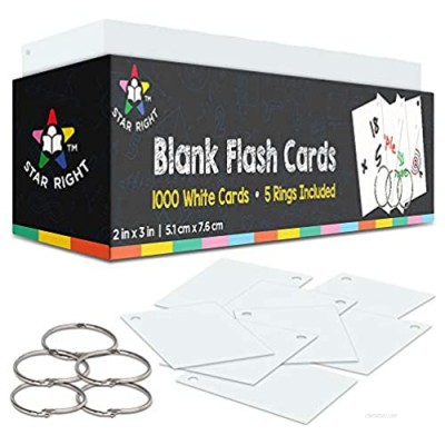Star Right Blank Flashcards - White | 1000 Hole - Punched Cards with 5 Metal Sorting Rings | for School  Learning  Memory  Recipe Cards  and More
