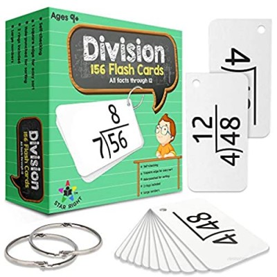 Star Right Education Math Division Flash Cards  0-12 (All Facts  156 Cards) with 2 Rings