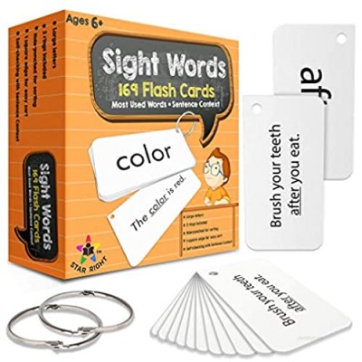 Star Right Education Sight Words Flash Cards  169 Sight Words and Sentences with 2 Rings
