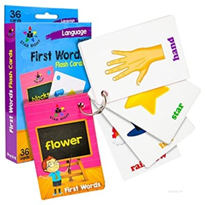 Star Right First Words Flash Cards with Realistic Art  36 Cards  with 1 Ring  for Ages Pre-K & K