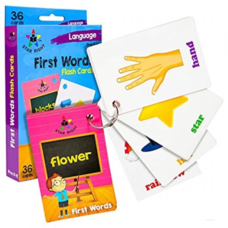 Star Right First Words Flash Cards with Realistic Art 36 Cards with 1 Ring for Ages Pre-K & K