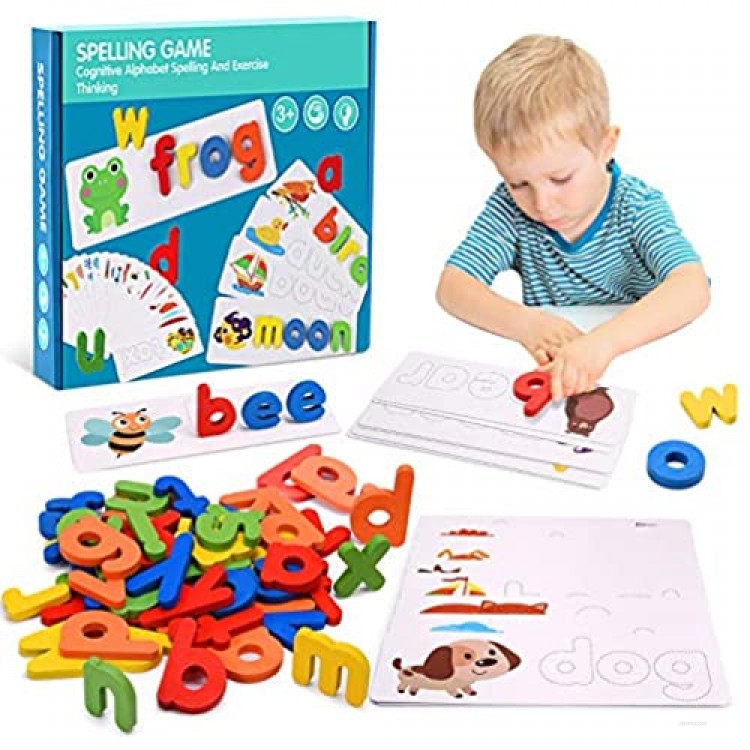 Tesoky Educational Toys for 2-8 Year Old Boys Girls 80 PCS Preschool Learning Spelling Games for Kids Matching Letter Game Flash Cards Sight Word Game Birthday Gifts for 2-8 Year Old Girls Boys