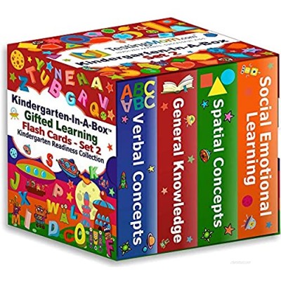 TestingMom.com Kindergarten-In-A-Box - Gifted Learning Flash Cards Bundle (Set 2) - General Knowledge  Verbal  Spatial  Social Emotional Learning - Gifted and Talented Test Prep for CogAT  WPPSI  NNAT