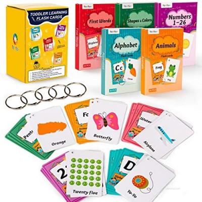 teytoy 130 Flash Cards for Toddlers  ABC Alphabet  Numbers  Colors & Shapes  First Words  Animals Preschool Flashcards with Rings for Kindergarten Homeschool Supplies Educational Learning Toy Kids