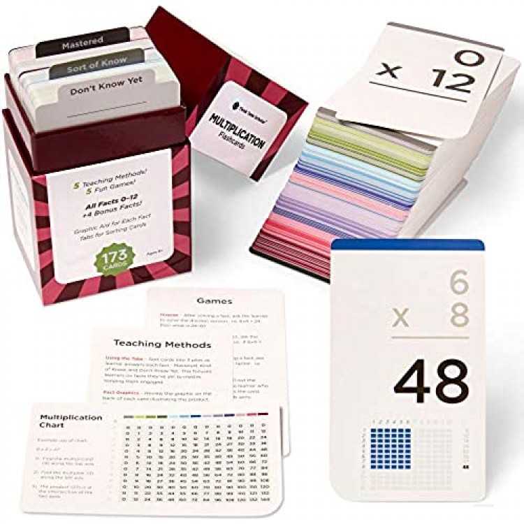 Think Tank Scholar 173 Multiplication Flash Cards (Award Winning) Full Set (All Facts 0-12) | Best for Kids in 3rd 4th 5th 6th Grade & Homeschool | Learn Math Manipulatives | Games & Chart Included