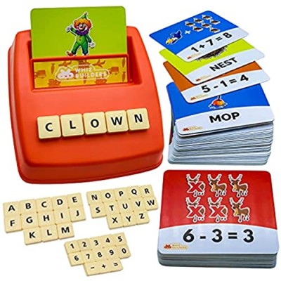 WhizBuilders Matching Letter & Numbers Board Game with 90 Flash Cards : Sight Words & Math Formula Memory STEM Toys for Toddlers & Kids   ABC Learning Montessori Homeschool Kindergarten Activities