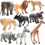 Prextex Realistic Looking Safari Animal Figures - 9 Large Plastic Jungle Animal Toys with Educational Animals Book