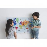 CocoMoco Kids World Map for Kids with Reusable Stickers 24 x 36 inches Wall Poster with Countries Flags Continents - Geography for Kids Stem Toy Activity Kit for 4-12 Years Boys Girls