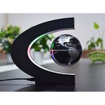 Echony 3 Magnetic Levitation Globe with LED Lights C Shape Floating Globe World Map for Desk Decoration (Black-Silver)