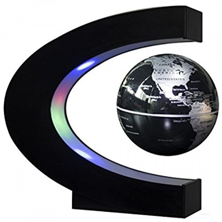 Echony 3 Magnetic Levitation Globe with LED Lights C Shape Floating Globe World Map for Desk Decoration (Black-Silver)
