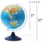 Exerz 25cm Relief Illuminated AR Globe Cable Free LED Light/ 3 in 1/ Day and Night - Physical/Political Dual Map Unique Embossment - Augmented Reality App iOS Android- Light up Globe