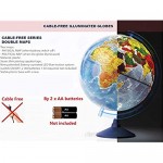 Exerz 25cm Relief Illuminated AR Globe Cable Free LED Light/ 3 in 1/ Day and Night - Physical/Political Dual Map Unique Embossment - Augmented Reality App iOS Android- Light up Globe