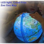 Exerz 25CM Zoo-Geo Illuminated Globe with Cable Free LED Light/ 2 in 1/ Day and Night - English Map - Physical and Zoo Dual Map - Light up Globe - Educational and Fun for School Children Family