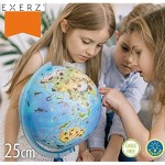 Exerz 25CM Zoo-Geo Illuminated Globe with Cable Free LED Light/ 2 in 1/ Day and Night - English Map - Physical and Zoo Dual Map - Light up Globe - Educational and Fun for School Children Family