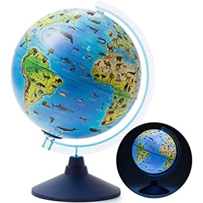 Exerz 25CM Zoo-Geo Illuminated Globe with Cable Free LED Light/ 2 in 1/ Day and Night - English Map - Physical and Zoo Dual Map - Light up Globe - Educational and Fun  for School  Children  Family