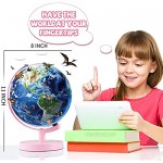 Interactive Globe for Kids 8 Inchs AR Educational Globes of The World with Stand Built-in LED Night Light Learning Toy with 17 Augmented Reality Educational Section for Home School Child Adults (Pink)