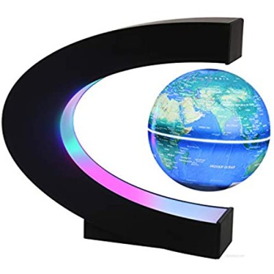 Magnetic Levitating Globe with LED Light  3'' C Shape Base Floating Globes  Rotating World Map  Cool Tech Gift for Men Father Boys  Birthday Gifts for Kids  Desk Gadget Decor in Office Home (Blue 2)
