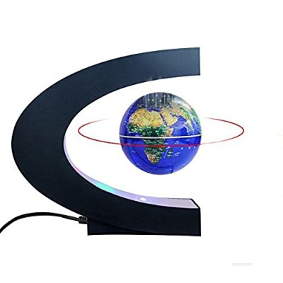 Magnetic Levitation Floating World Map Globe with C Shape Base  3" Rotating Planet Earth Globe Ball Anti Gravity LED Light Lamp- Educational Gifts for Kids  Home Office Desk Decoration (Dark Blue)