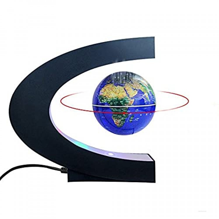 Magnetic Levitation Floating World Map Globe with C Shape Base 3 Rotating Planet Earth Globe Ball Anti Gravity LED Light Lamp- Educational Gifts for Kids Home Office Desk Decoration (Dark Blue)